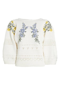 ba&sh Boxy Floral-Embroidered Sweater