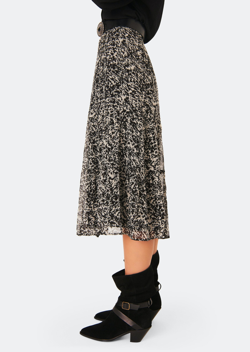 BA&SH Gapi asymmetric tiered printed crepon midi skirt