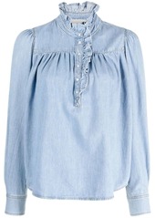 ba&sh Lilac ruffled denim blouse