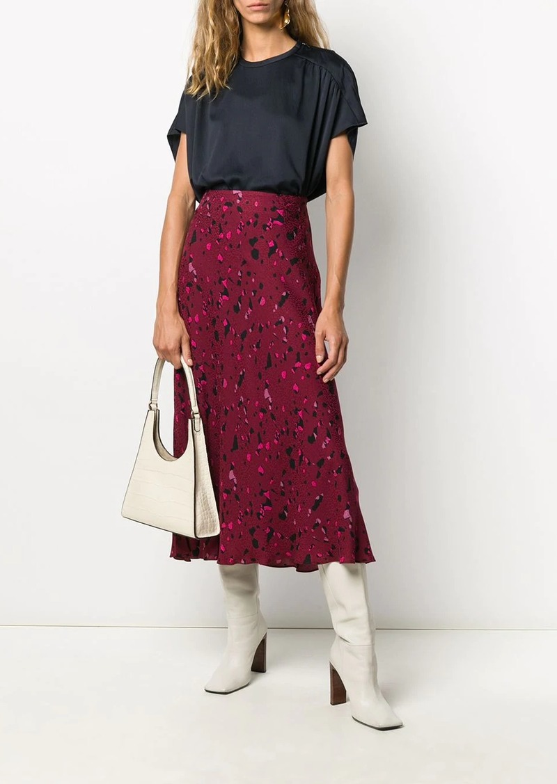 BA&SH Gapi asymmetric tiered printed crepon midi skirt