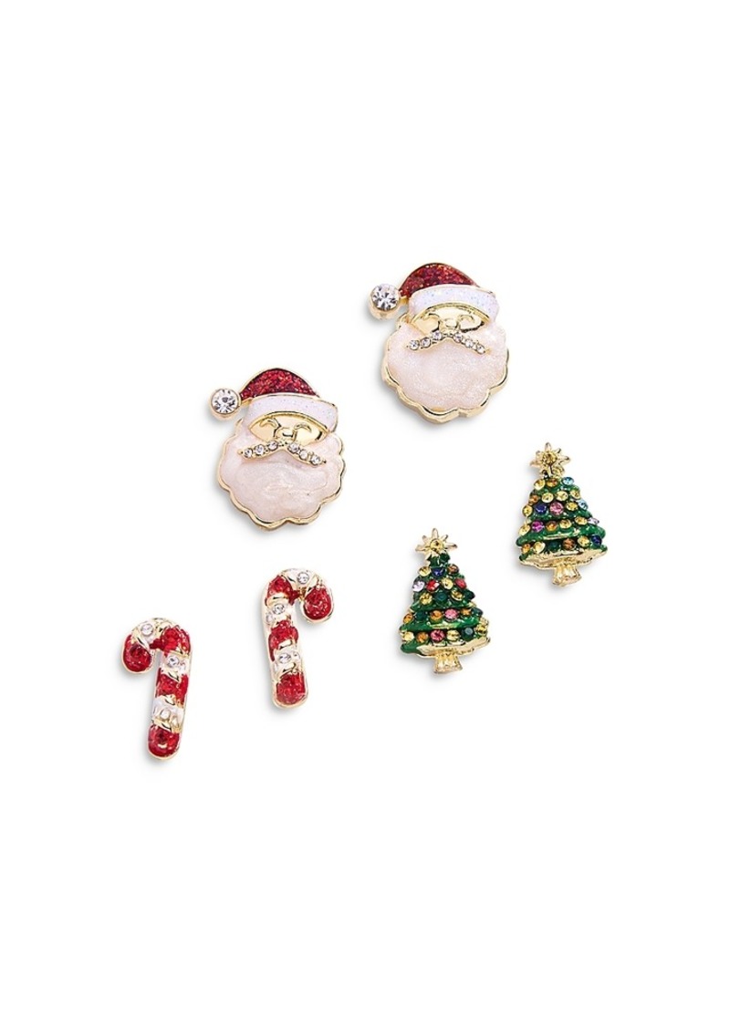 Baublebar Tis The Season Pave & Glitter Christmas Stud Earrings in Gold Tone, Set of 3