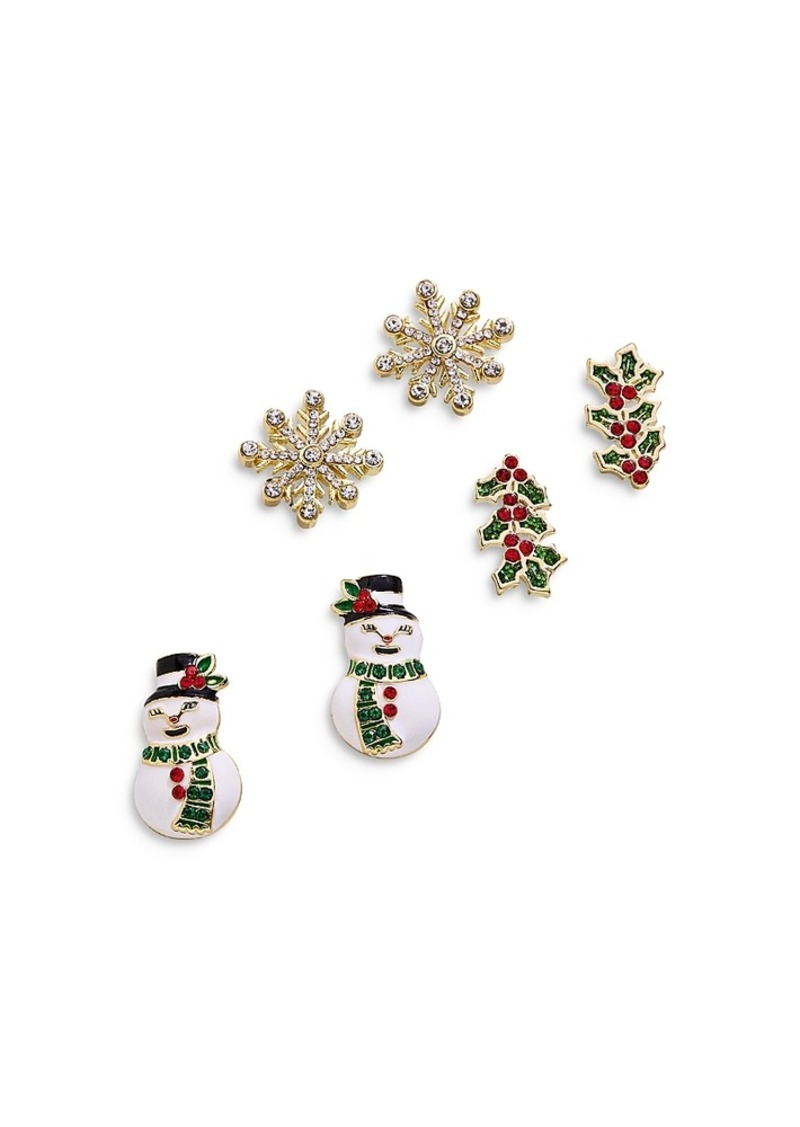 Baublebar Winter Wonderland Pave Winter Motif Stud Earrings in Gold Tone, Set of 3