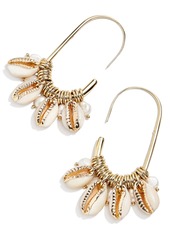 BaubleBar Kira Freshwater Pearl & Shell Threader Hoop Earrings in Gold at Nordstrom
