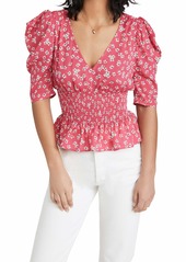 BB DAKOTA by Steve Madden Women's Puff to Say Top  Red Floral XS