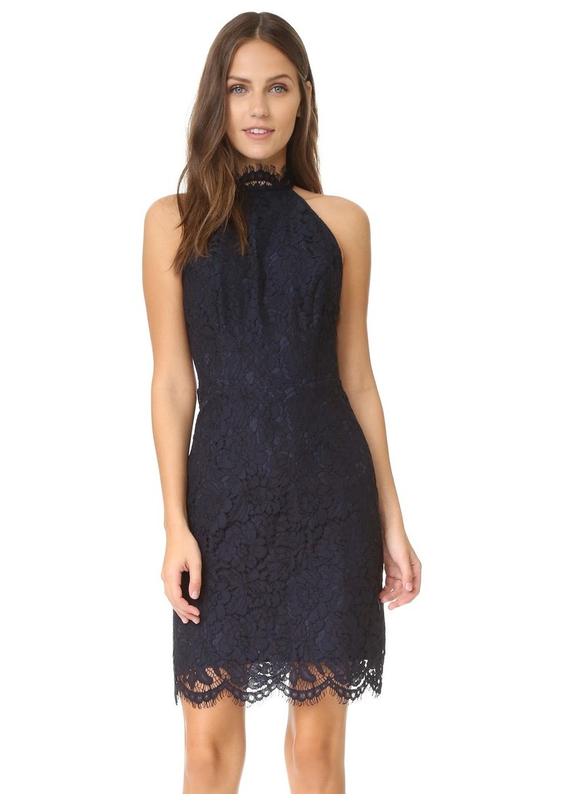 cara high neck lace cocktail dress