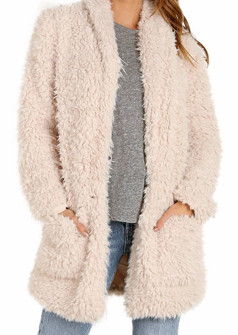 Steve Madden BB Dakota Junior's Brushed Ribbed Coat with Faux Fur Trim Hood