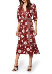 BB Dakota by Steve Madden Blooming Business Floral Wrap Midi Dress in Chili at Nordstrom