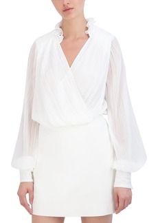 BCBG New York Women's Long Sleeve Surplice Neck Blouse Top