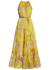 Bcbg New York Women's Sleeveless Halter Tiered Maxi Dress - Yellow Combo Print