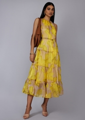 Bcbg New York Women's Sleeveless Halter Tiered Maxi Dress - Yellow Combo Print