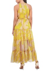 Bcbg New York Women's Sleeveless Halter Tiered Maxi Dress - Yellow Combo Print