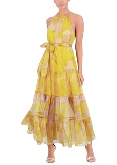Bcbg New York Women's Sleeveless Halter Tiered Maxi Dress - Yellow Combo Print
