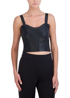 BCBG New York Women's Sleeveless Sweetheart Neck Faux Leather Bustier Top