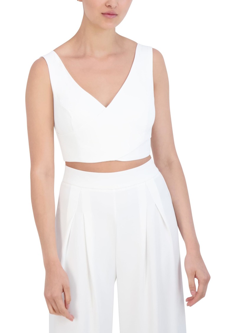 BCBG New York Women's Sleeveless V Neck Crossover Cropped Top