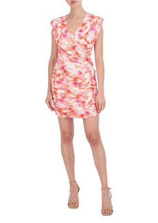 BCBG Printed Mesh Wrap Style Dress in Abstract Floral at Nordstrom Rack