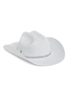 BCBG Rhinestone Straw Cowboy Hat in White at Nordstrom Rack