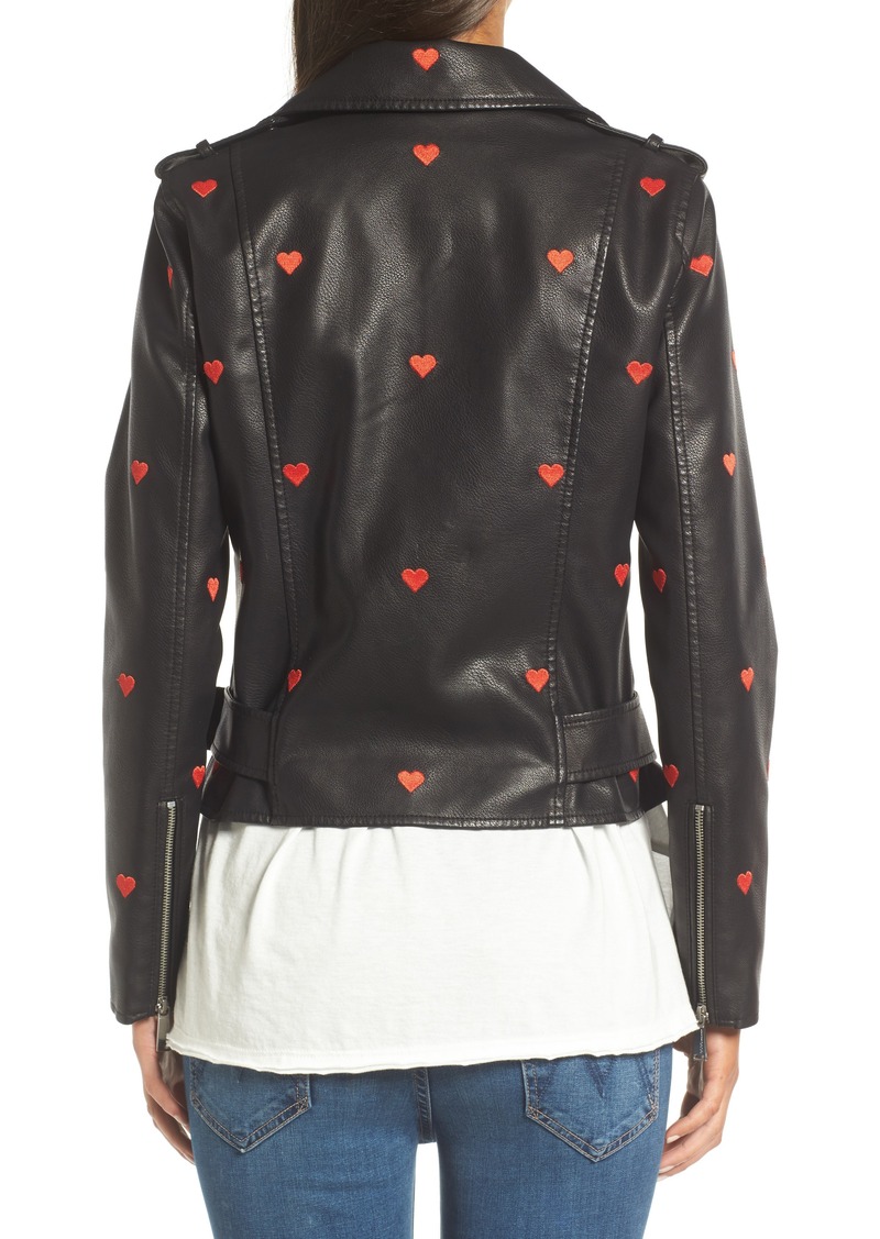 BCBG BCBGeneration Heart Embroidered Faux Leather Moto Jacket | Outerwear