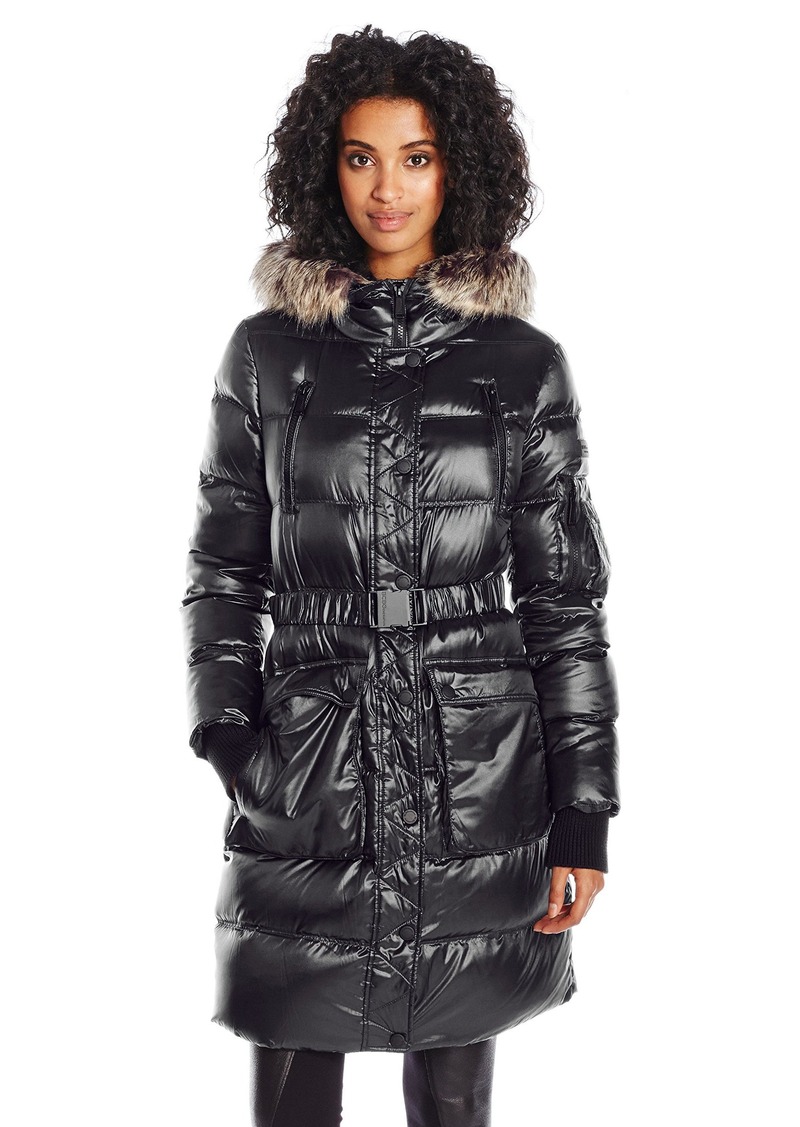 BCBG BCBGeneration Women's Puffer Coat with Cinch Waist and Faux Fur ...