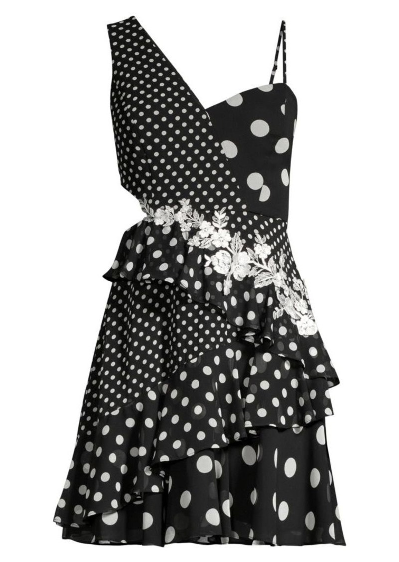 Asymmetric One-Shoulder Polka Dot Dress