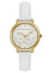 BCBG Max Azria Bcbgmaxazria Ladies White Leather Strap with Floral Dial and Gold Case, 34mm