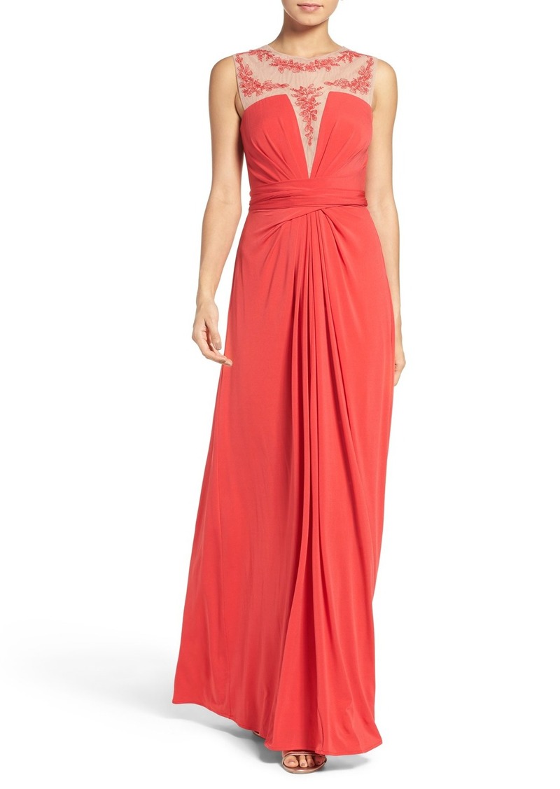 bcbg embroidered gown