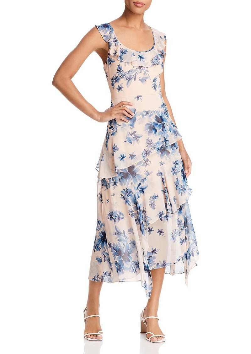 BCBGMAXAZRIA Floral Print Tiered Midi Dress 45 Off