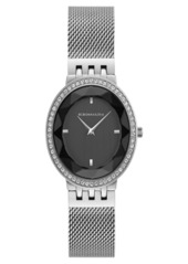 BCBG Max Azria Bcbgmaxazria Ladies Silver Tone Mesh Bracelet Watch with Black Dial, 35mm