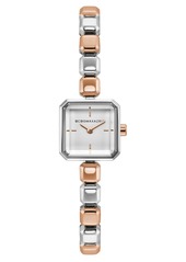 BCBG Max Azria Bcbgmaxazria Ladies Two Tone Rose Gold Bracelet Watch with Silver Square Dial, 20mm