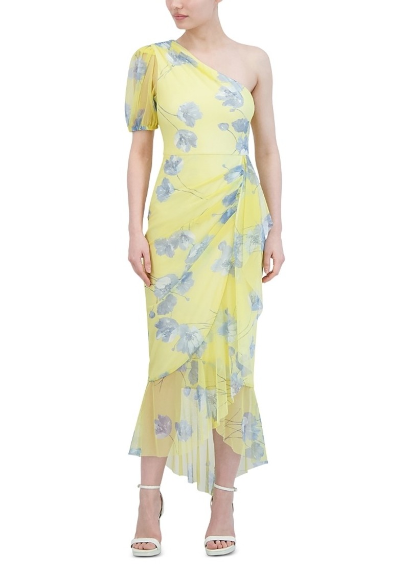 BCBG Max Azria Bcbgmaxazria One Shoulder Puff Sleeve Printed Dress