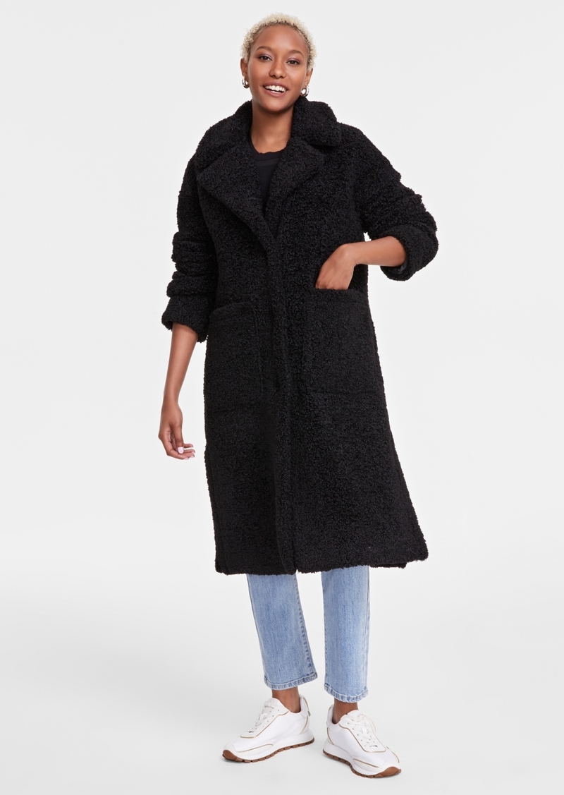 BCBG Max Azria Bcbgmaxazria Petite Notched-Collar Teddy Coat - Black