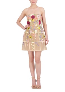 BCBG Max Azria Bcbgmaxazria Tulle Floral Strapless Mini Dress