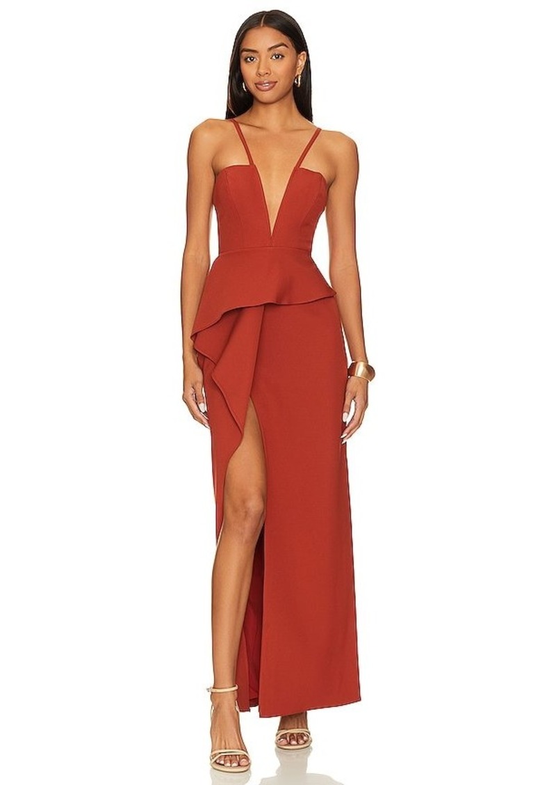 BCBG Max Azria BCBGMAXAZRIA V Neck Ruffle Gown