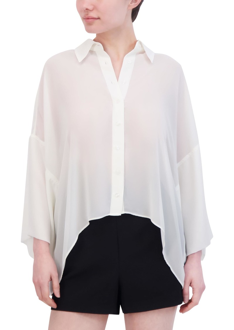 BCBG Max Azria BCBGMAXAZRIA Women's 3/4 Sleeve Collar Neck Button Up Cape Top