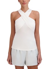 BCBG Max Azria BCBGMAXAZRIA Women's Crossover Halter Neck Sleeveless Knit Top