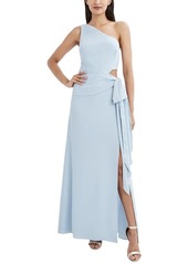 BCBG Max Azria BCBGMAXAZRIA Women's Fit and Flare Asymmetrical Neck Waist Cutout Bow Tie Sash Floor Length Evening Dress