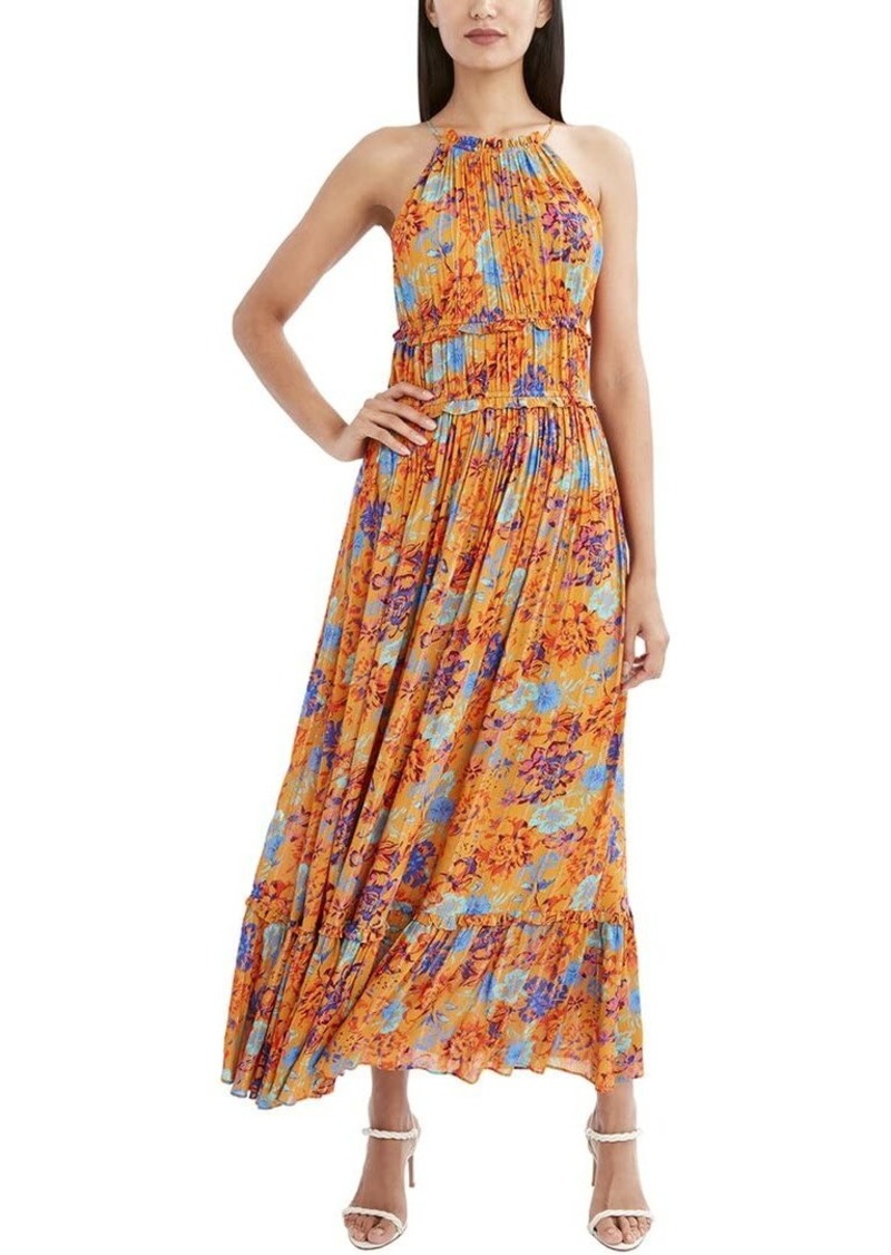 BCBG Max Azria BCBGMAXAZRIA womens Fit and Flare Halter Neck Tie Keyhole Maxi Dress   US