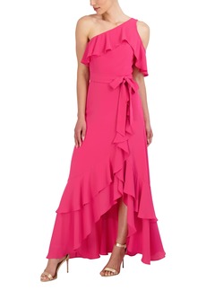 BCBG Max Azria BCBGMAXAZRIA Women's Fit and Flare Off The Shoulder One Strap High Low Asymmetrical Hem Evening Gown