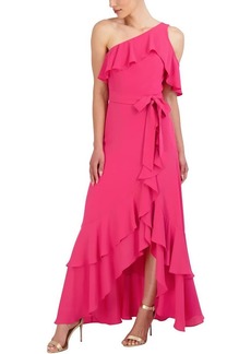 BCBG Max Azria BCBGMAXAZRIA Women's Fit and Flare Off The Shoulder One Strap High Low Asymmetrical Hem Evening Gown