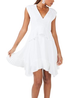 BCBG Max Azria BCBGMAXAZRIA Women's Fit and Flare Ruffle Peplum Cocktail Dress Off White