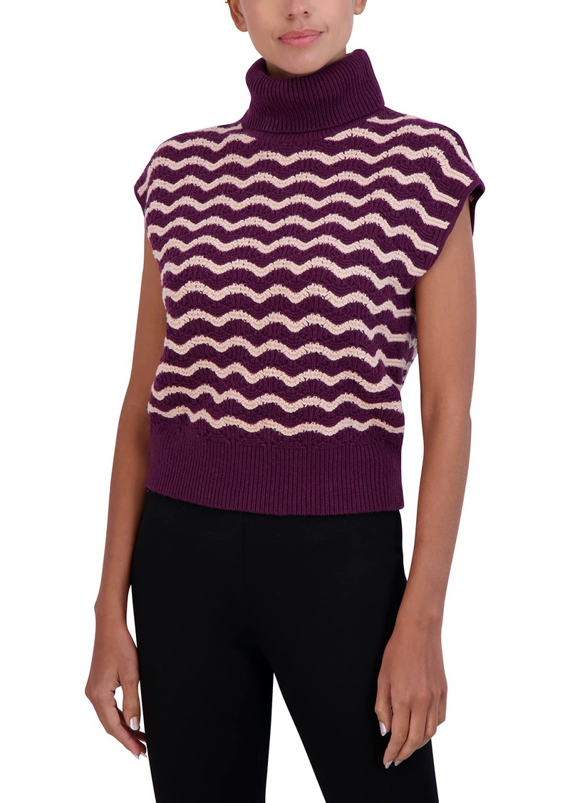 BCBG Max Azria BCBGMAXAZRIA Women's Fitted Colorblock Sweater Cap Sleeve Turtleneck Top