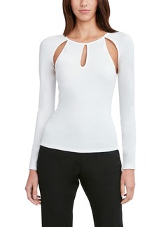 BCBG Max Azria BCBGMAXAZRIA Women's Fitted Long Sleeve Cutout Top with Keyhole
