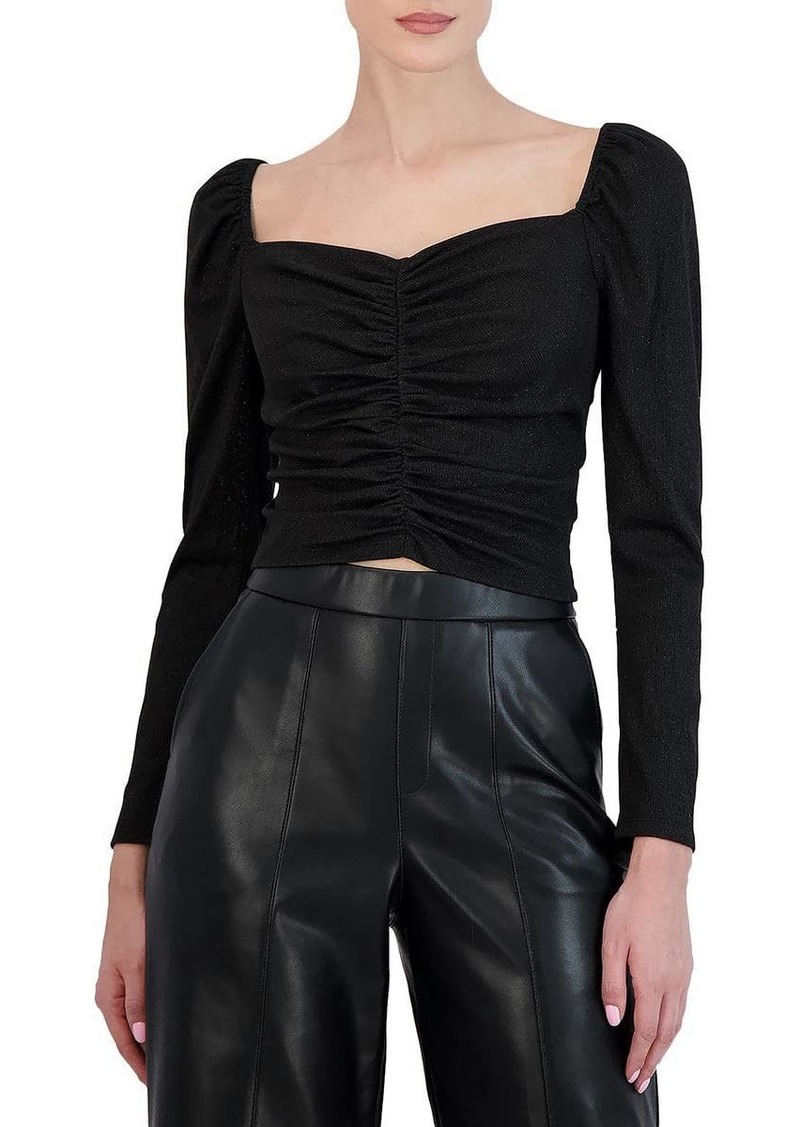 BCBG Max Azria BCBGMAXAZRIA Women's Fitted Long Sleeve Top Ruched Bodice Sweetheart Neck Shirt