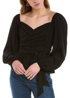 BCBG Max Azria BCBGMAXAZRIA Women's Fitted Peplum Top Off The Shoulder Long Sleeve Sweetheart Neck Smocked Back Bodice Shirt