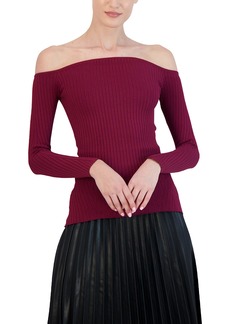 BCBG Max Azria BCBGMAXAZRIA Women's Fitted Ribbed Sweater Off The Shoulder Long Sleeve Sculpted Neck Top