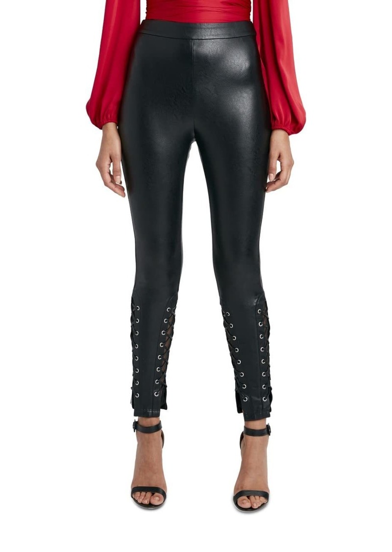 BCBG Max Azria BCBGMAXAZRIA Women's High Waisted Faux Leather Leggings with Lace Up Detail
