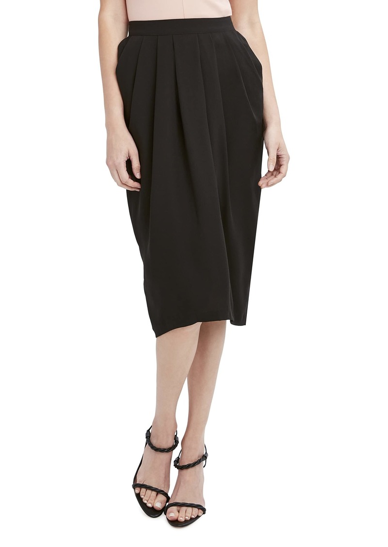 BCBG Max Azria BCBGMAXAZRIA Women's Waisted High Low Asymmetrical Hem Pocket Drape Pleat Sheath Midi Skirt