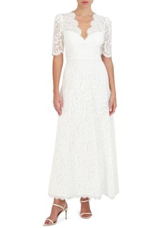 BCBG Max Azria BCBGMAXAZRIA Women's Lace Flare 3/4 Fitted Sleeve Maxi Cocktail Dress Off White