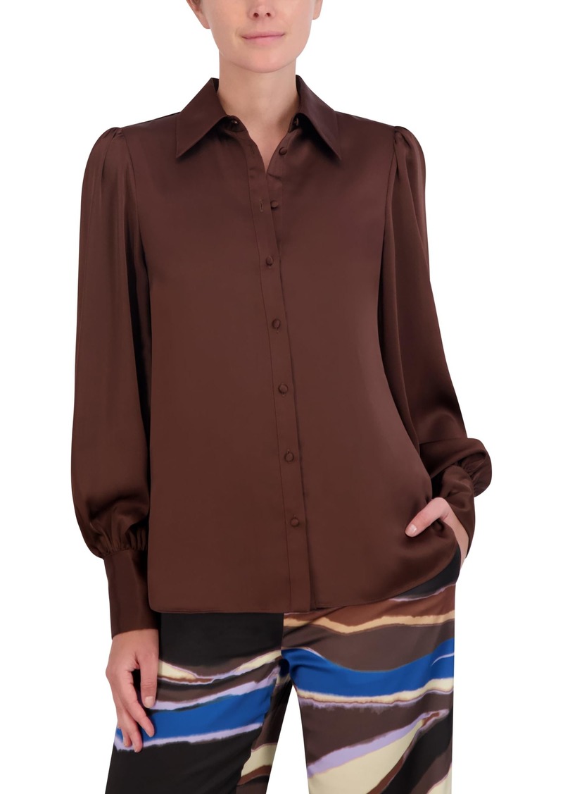 BCBG Max Azria BCBGMAXAZRIA Women's Long Balloon Sleeve Collar Neck Satin Shirt