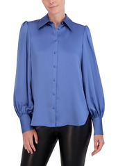 BCBG Max Azria BCBGMAXAZRIA Women's Long Balloon Sleeve Collar Neck Satin Shirt