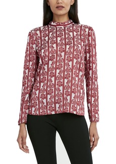 BCBG Max Azria BCBGMAXAZRIA Women's Long Sleeve Printed Mock Neck Blouse with Poof Shoulder